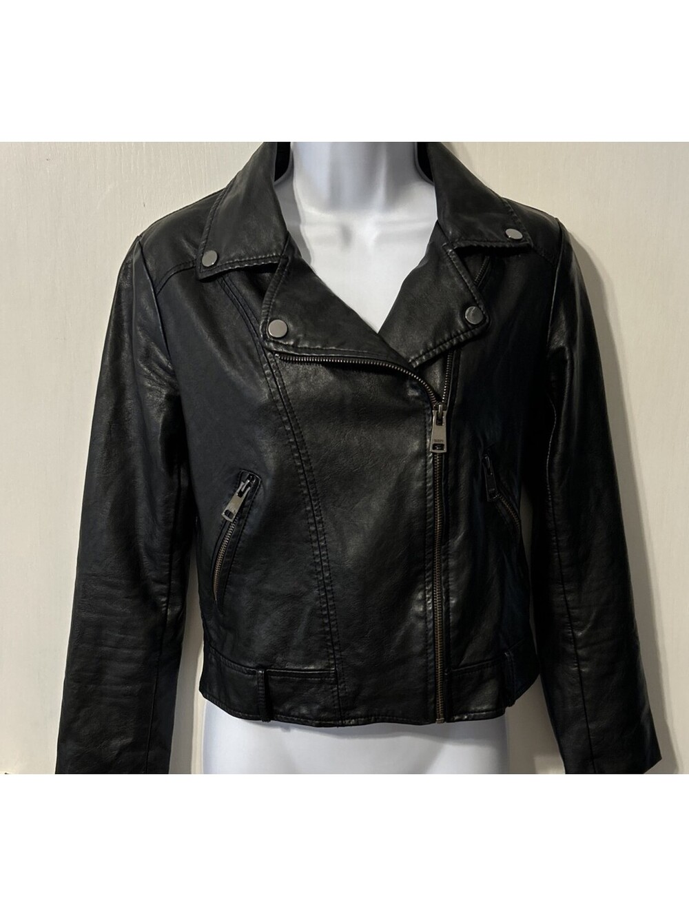 Elodie Womens Soft Faux Leather Moto/Biker Jacket Black Cropped XS